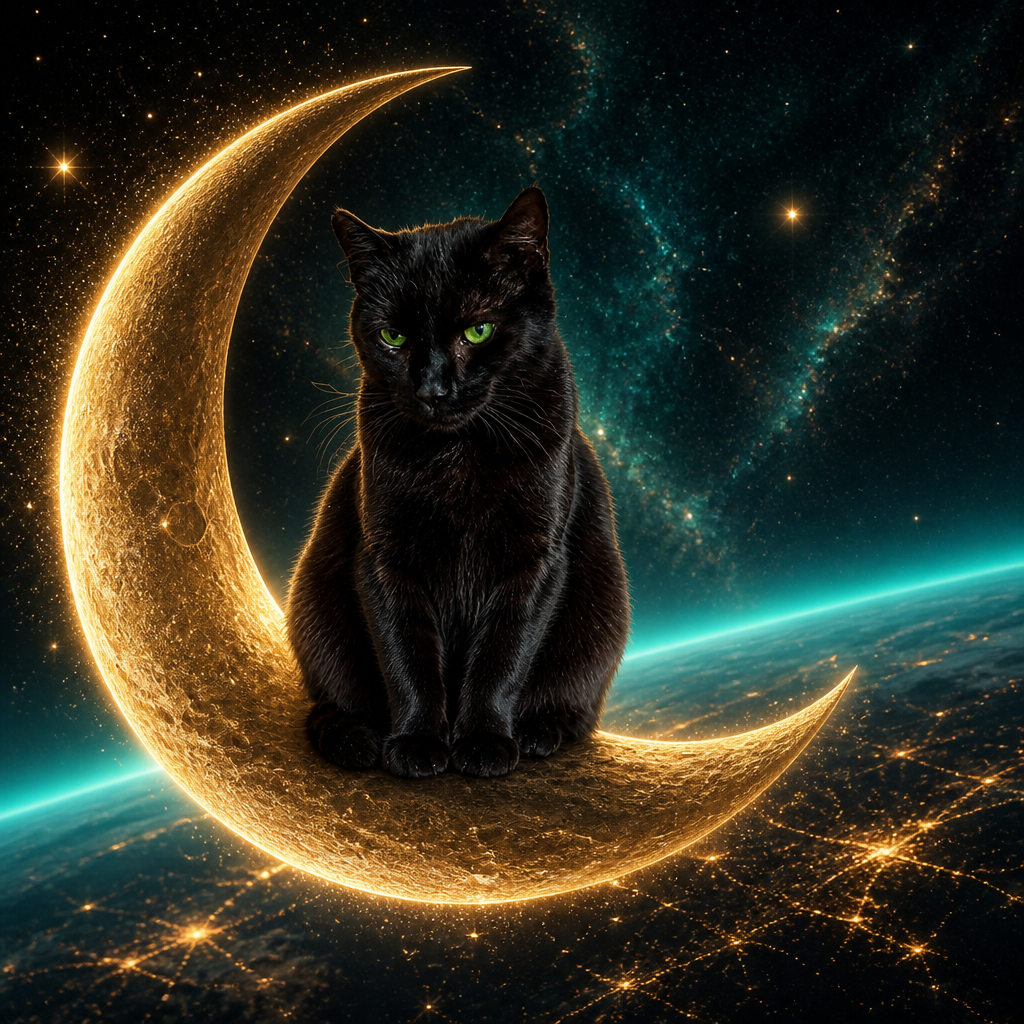 Ravi sitting on a gold crescent moon